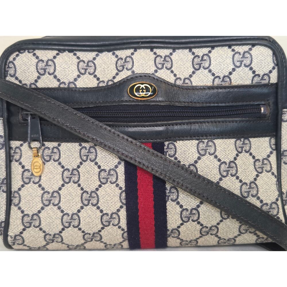 Gucci Vintage GG Supreme Crossbody Bag Navy Web Stripe Ophidia Bag Italy - Picture 14 of 15